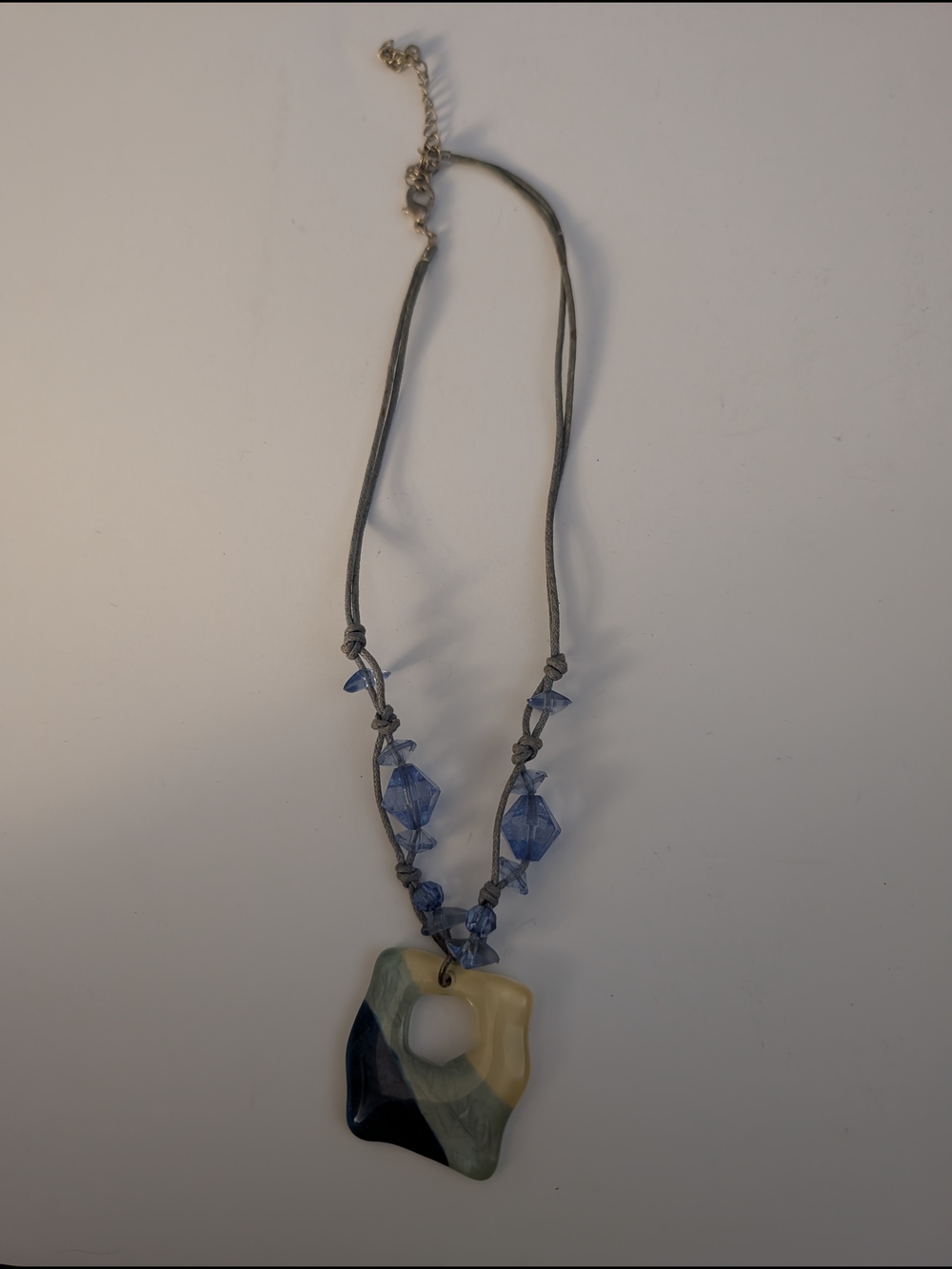 Multicolor Resin Geometric Pendant Necklace with Blue Accent Beads